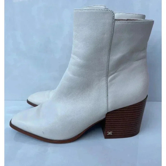 Sam Edelman Womens Cari Leather Ankle Boots Ivory Sz 11M - Picture 1 of 16